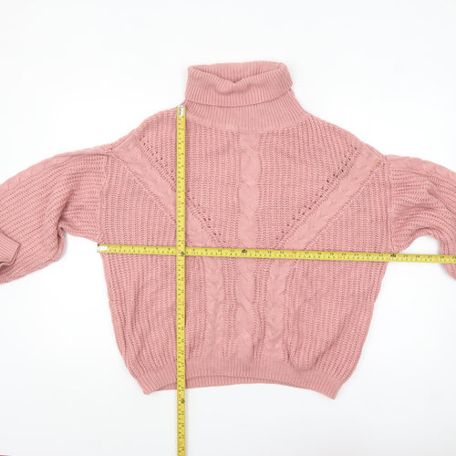 QED LDN Womens Pink Roll Neck Chunky Knit Jumper Size M