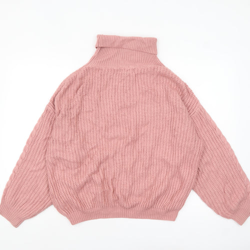 QED LDN Womens Pink Roll Neck Chunky Knit Jumper Size M