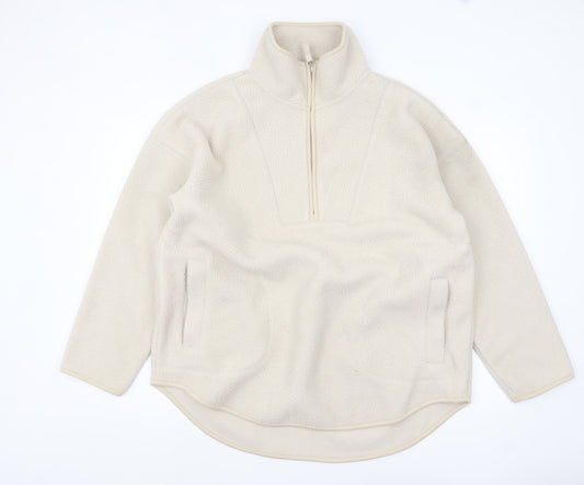 Marks and Spencer Women Beige Fleece 1/2 Zip Pullover Sweatshirt Size 14