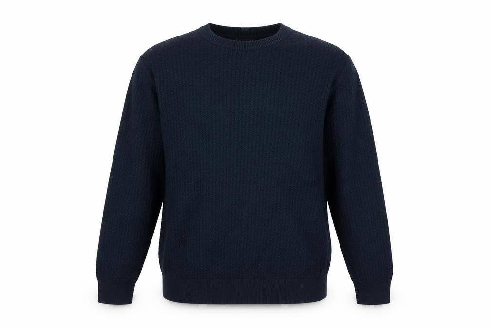 H&M Men’s Blue Cotton Blend Waffle-Knit Crew Neck Jumper Size S