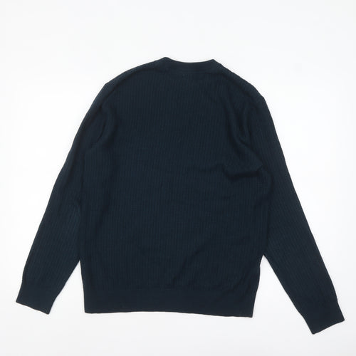 H&M Men’s Blue Cotton Blend Waffle-Knit Crew Neck Jumper Size S