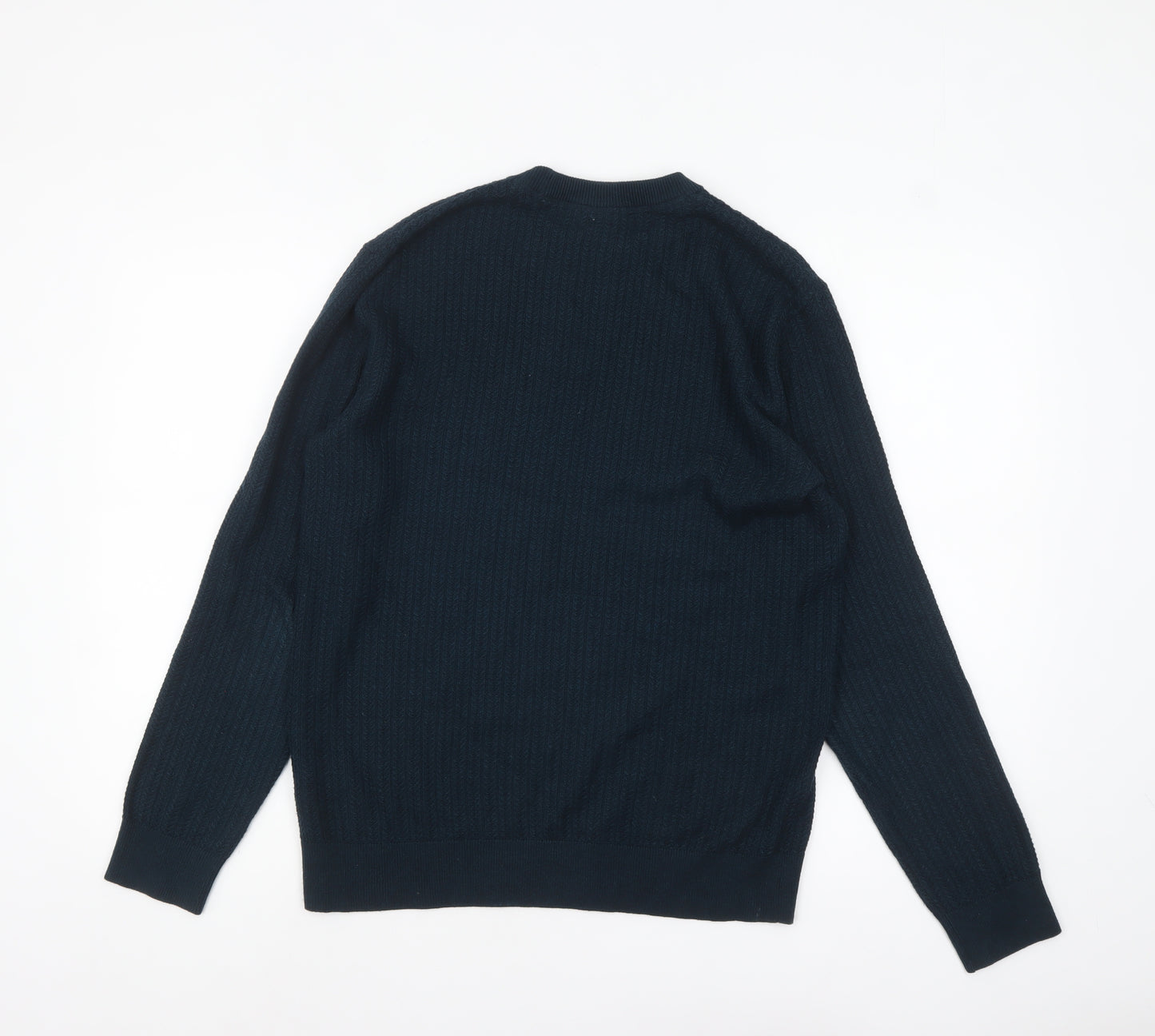 H&M Men’s Blue Cotton Blend Waffle-Knit Crew Neck Jumper Size S