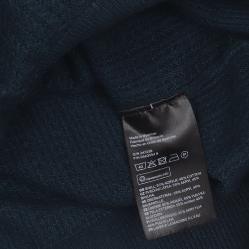 H&M Men’s Blue Cotton Blend Waffle-Knit Crew Neck Jumper Size S