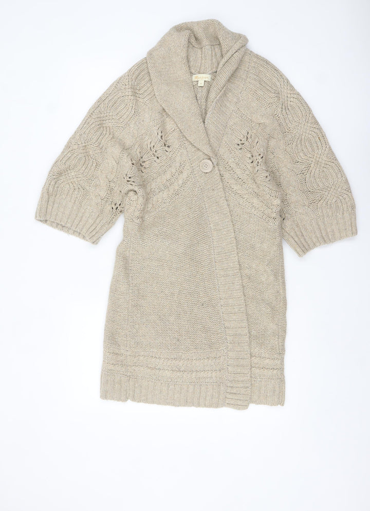 Monsoon Women’s Beige Cable-Knit Shawl Collar Cardigan M