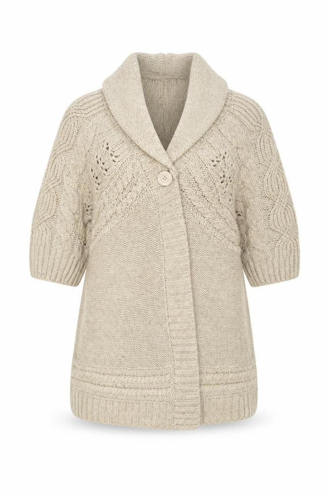 Monsoon Women’s Beige Cable-Knit Shawl Collar Cardigan M