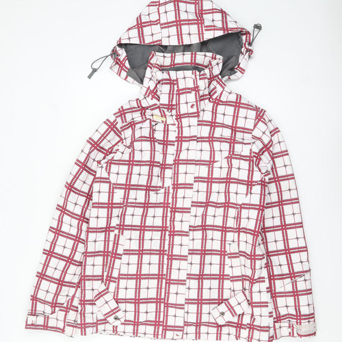 Rojo Womens White Red Check Waterproof Hooded Ski Jacket Size 10