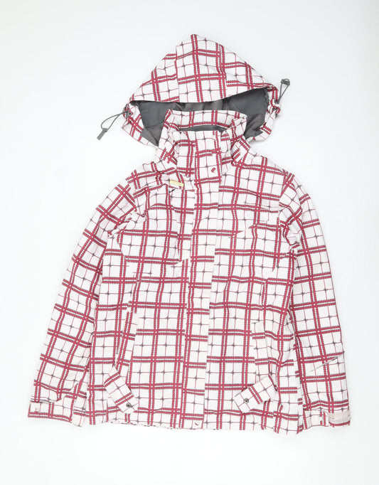 Rojo Womens White Red Check Waterproof Hooded Ski Jacket Size 10
