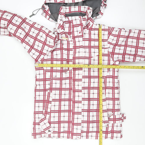 Rojo Womens White Red Check Waterproof Hooded Ski Jacket Size 10