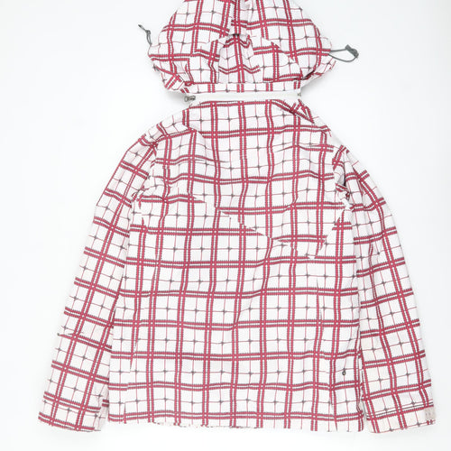 Rojo Womens White Red Check Waterproof Hooded Ski Jacket Size 10