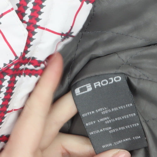 Rojo Womens White Red Check Waterproof Hooded Ski Jacket Size 10
