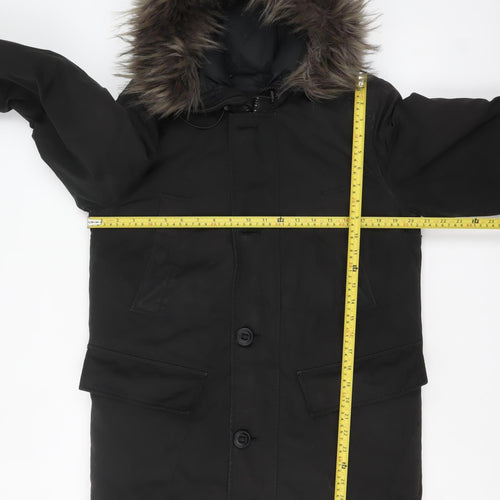 Superdry Women's Black Down Parka Coat S Faux Fur Hood Winter Jacket