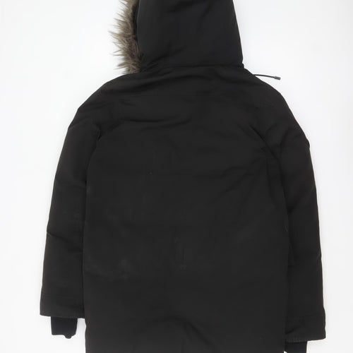 Superdry Women's Black Down Parka Coat S Faux Fur Hood Winter Jacket