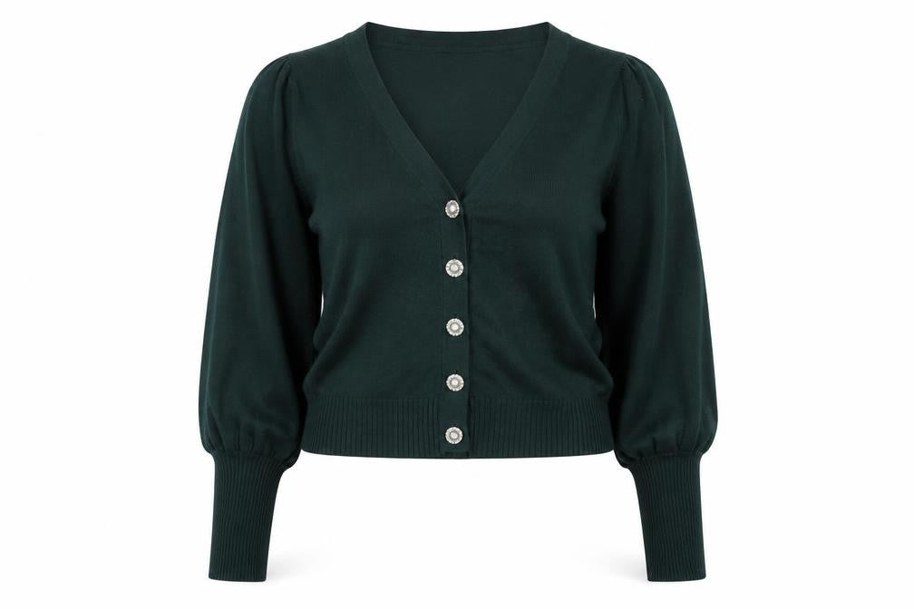 Front view of Pour Moi Women Green V-Neck Button Cardigan, size 12