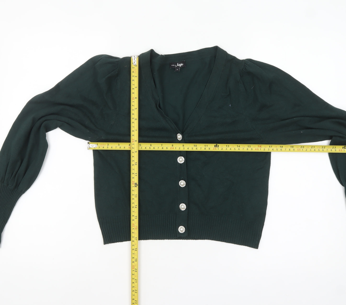 Pour Moi Women Green V-Neck Button Cardigan Size 12