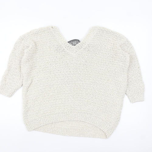 River Island Women’s Ivory V-Neck Chunky Knit Jumper Size 10