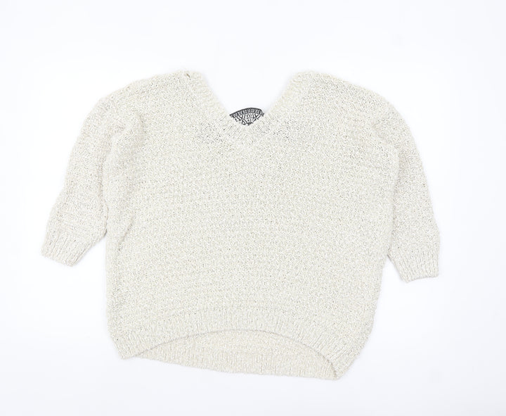 River Island Women’s Ivory V-Neck Chunky Knit Jumper Size 10