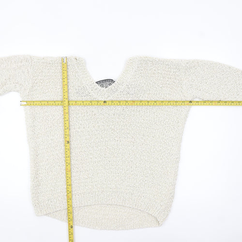 River Island Women’s Ivory V-Neck Chunky Knit Jumper Size 10