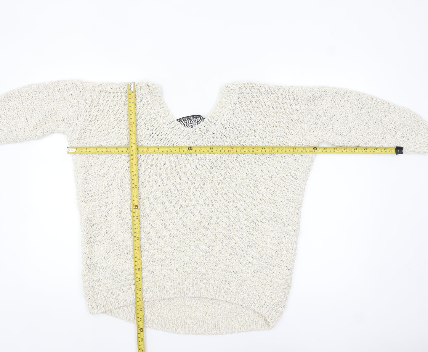 River Island Women’s Ivory V-Neck Chunky Knit Jumper Size 10
