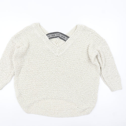 River Island Women’s Ivory V-Neck Chunky Knit Jumper Size 10