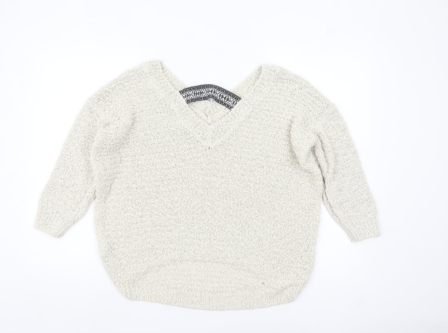 River Island Women’s Ivory V-Neck Chunky Knit Jumper Size 10