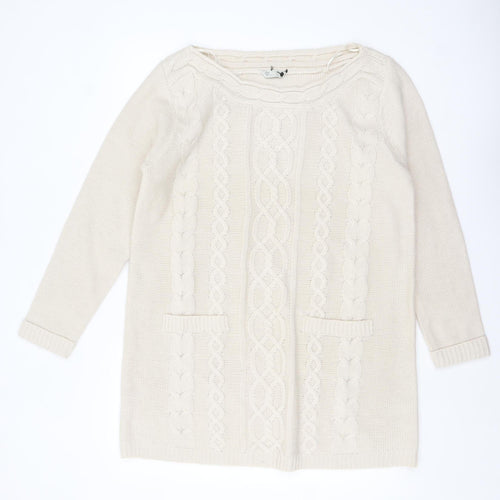 BHS Women Ivory Cable-Knit Acrylic Long Sleeve Jumper Size 18