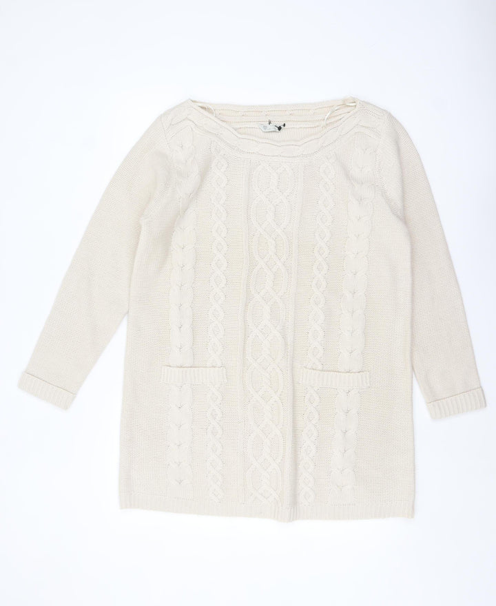 BHS Women Ivory Cable-Knit Acrylic Long Sleeve Jumper Size 18