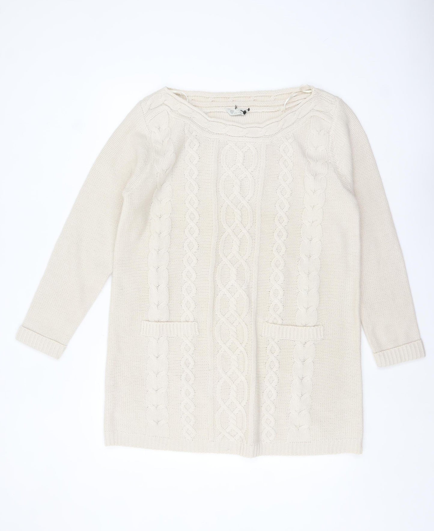 BHS Women Ivory Cable-Knit Acrylic Long Sleeve Jumper Size 18