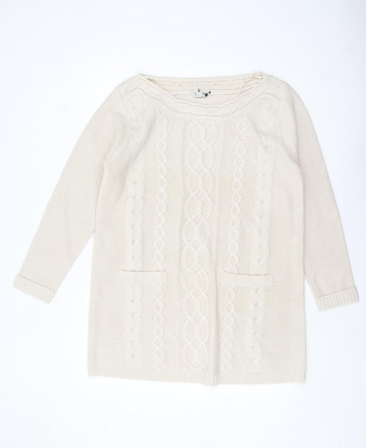 BHS Women Ivory Cable-Knit Acrylic Long Sleeve Jumper Size 18