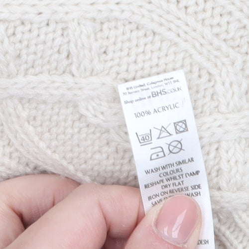 BHS Women Ivory Cable-Knit Acrylic Long Sleeve Jumper Size 18