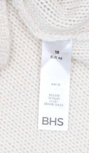 BHS Women Ivory Cable-Knit Acrylic Long Sleeve Jumper Size 18