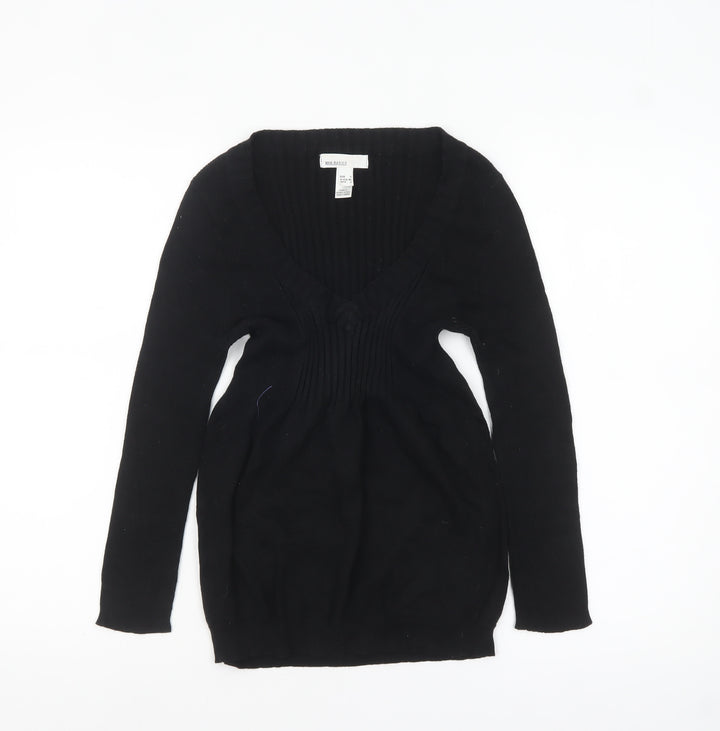 MNG Basics Womens Black V-Neck Long Sleeve Tunic Jumper Size 8