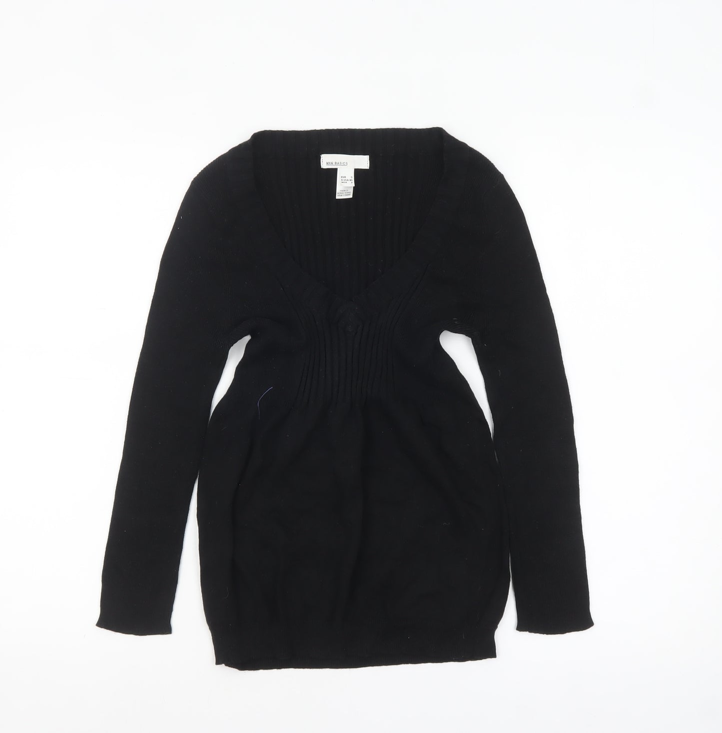 MNG Basics Womens Black V-Neck Long Sleeve Tunic Jumper Size 8