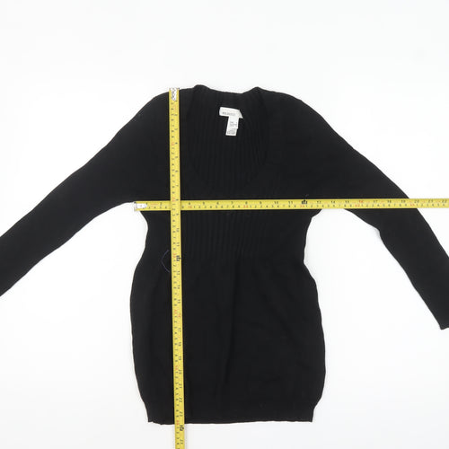 MNG Basics Womens Black V-Neck Long Sleeve Tunic Jumper Size 8