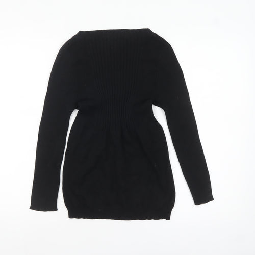 MNG Basics Womens Black V-Neck Long Sleeve Tunic Jumper Size 8