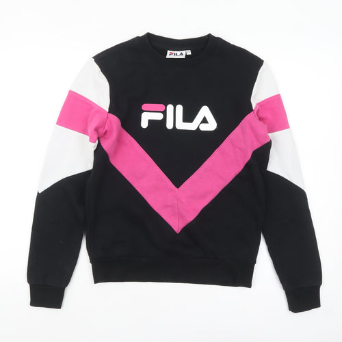FILA Womens Black Pink Colourblock Logo Pullover Sweatshirt XXS