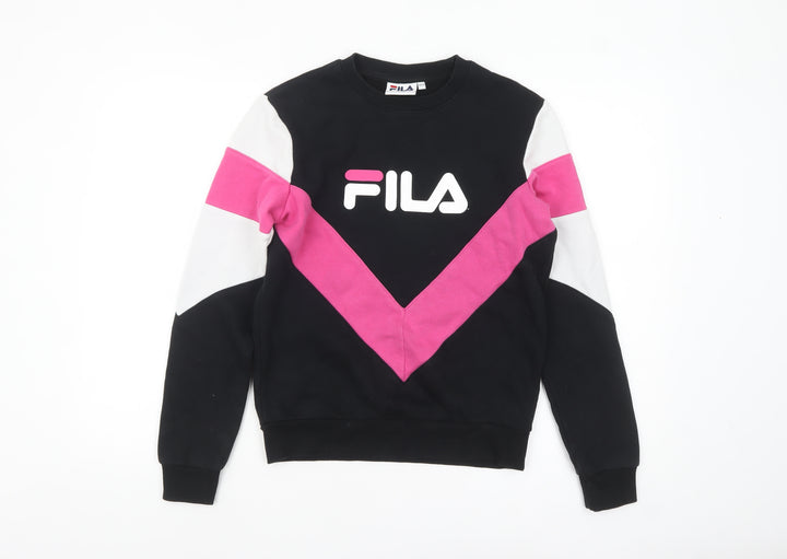 FILA Womens Black Pink Colourblock Logo Pullover Sweatshirt XXS