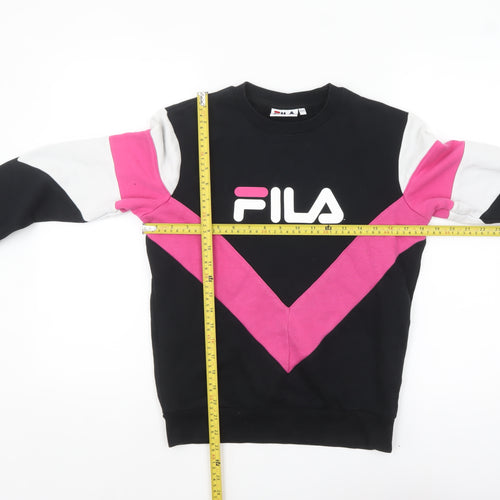 FILA Womens Black Pink Colourblock Logo Pullover Sweatshirt XXS