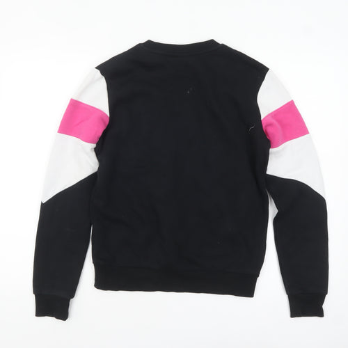 FILA Womens Black Pink Colourblock Logo Pullover Sweatshirt XXS