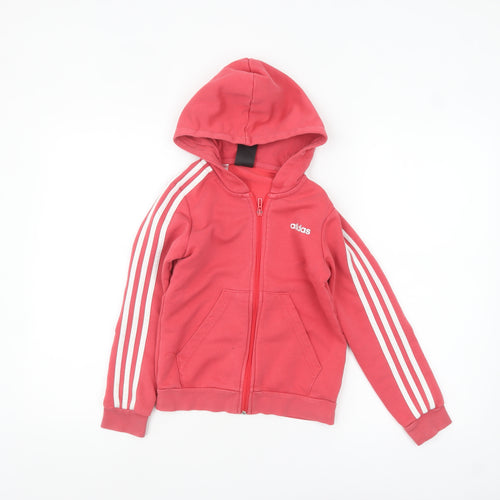 Adidas Girls Pink Full Zip Hoodie 9-10 Years Sports Casual Hooded Sweatshirt