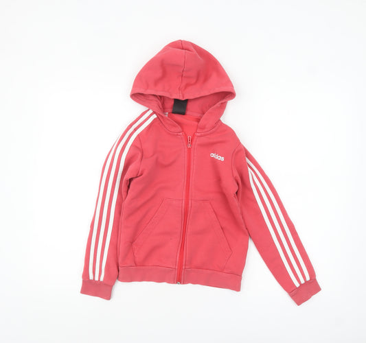 Adidas Girls Pink Full Zip Hoodie 9-10 Years Sports Casual Hooded Sweatshirt