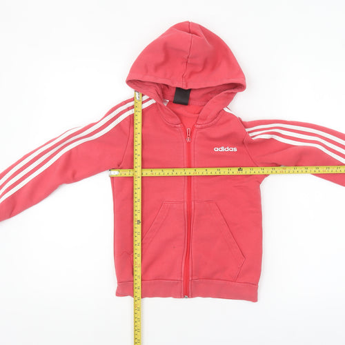 Adidas Girls Pink Full Zip Hoodie 9-10 Years Sports Casual Hooded Sweatshirt
