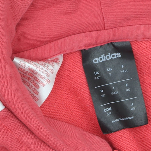 Adidas Girls Pink Full Zip Hoodie 9-10 Years Sports Casual Hooded Sweatshirt