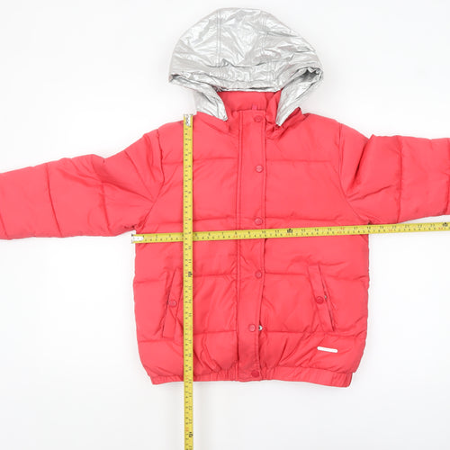 DKNY Women’s Pink Short Puffer Jacket XS Hooded Logo Winter Coat