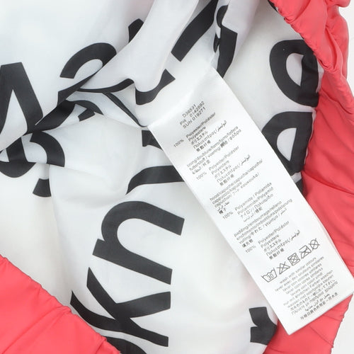 DKNY Women’s Pink Short Puffer Jacket XS Hooded Logo Winter Coat