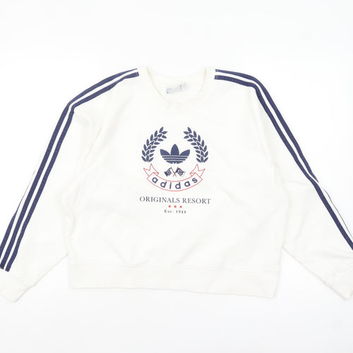 Adidas Originals Women White Sweatshirt Size 10 Logo Crew Neck Pullover
