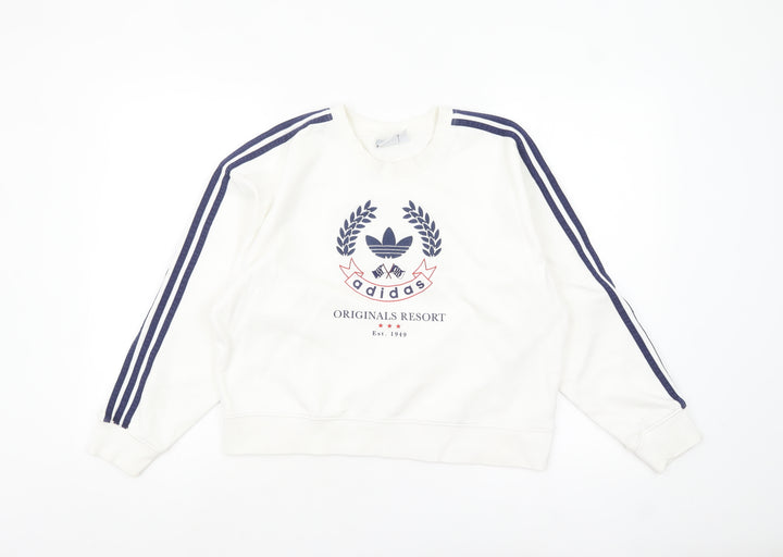 Adidas Originals Women White Sweatshirt Size 10 Logo Crew Neck Pullover
