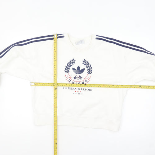 Adidas Originals Women White Sweatshirt Size 10 Logo Crew Neck Pullover