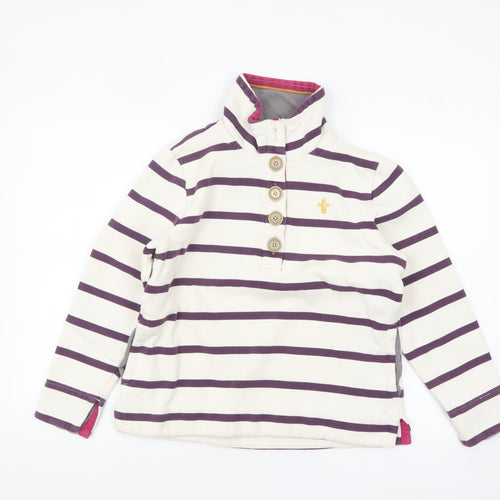 Toggi Women's Beige & Purple Striped Henley Sweatshirt UK 12 Cotton Blend