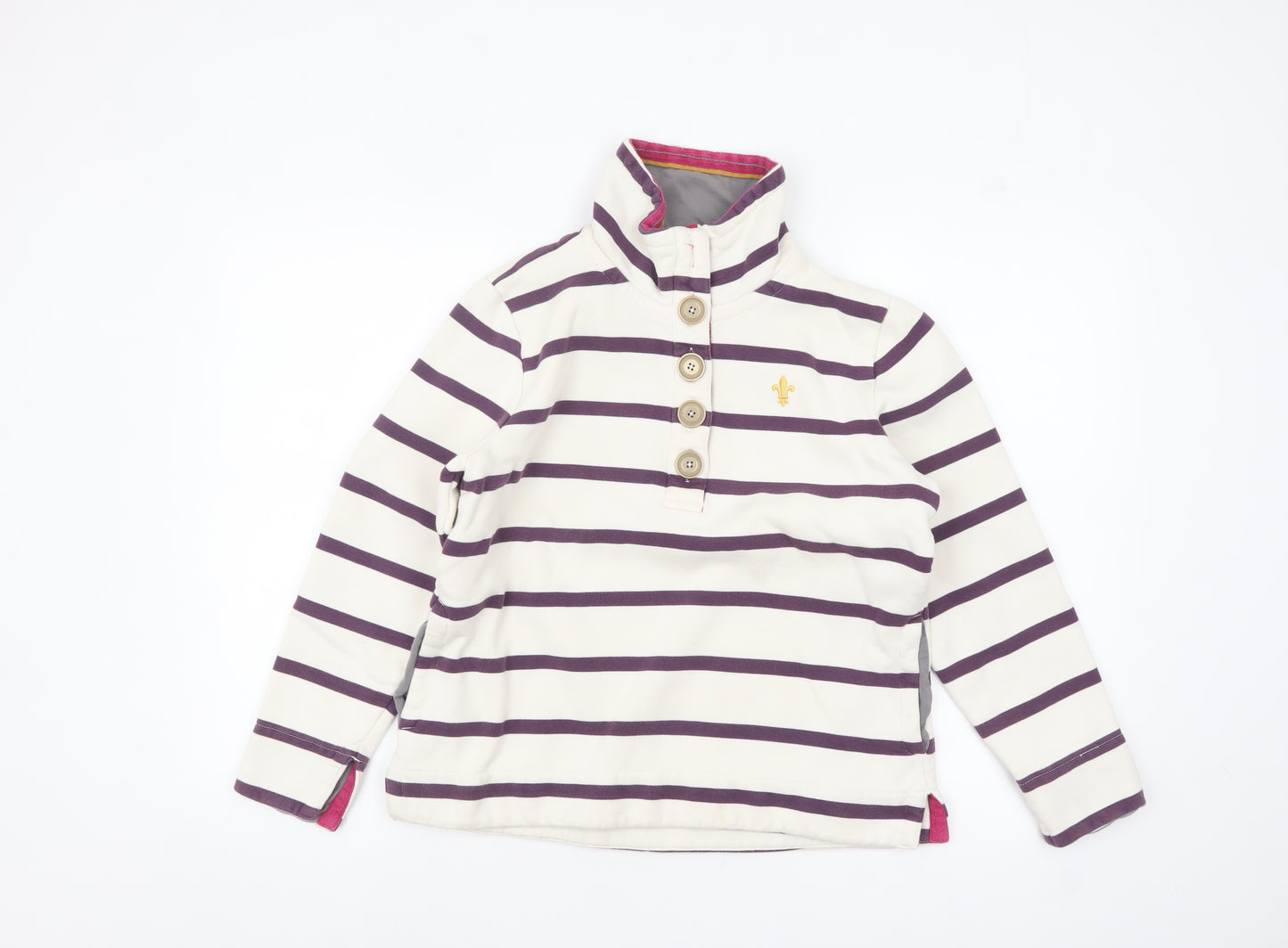 Toggi Women's Beige & Purple Striped Henley Sweatshirt UK 12 Cotton Blend