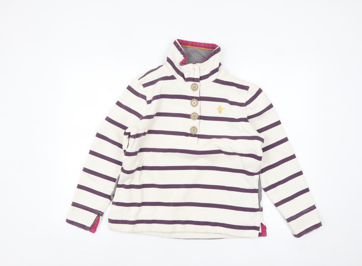 Toggi Women's Beige & Purple Striped Henley Sweatshirt UK 12 Cotton Blend